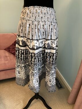 Boho Tiered Black and White Midi Skirt